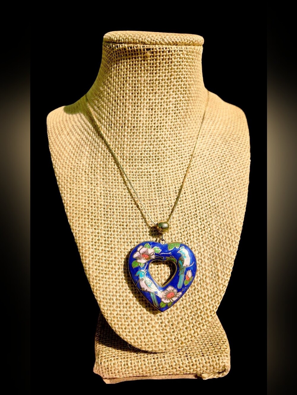 Vtg Cloisonné Puffy Heart Necklace